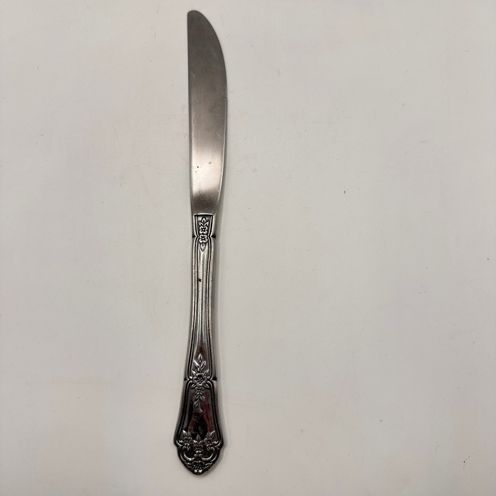 Rogers & Co Stainless Korea Floral Dinner Knife Vintage Silverware Alexis